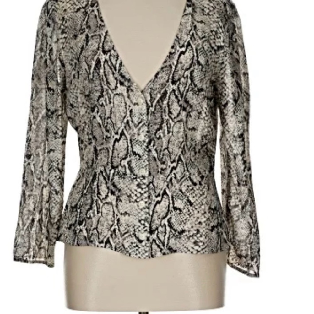 Reformation Neutral Snake-Print Button-Front V-Neck Blouse